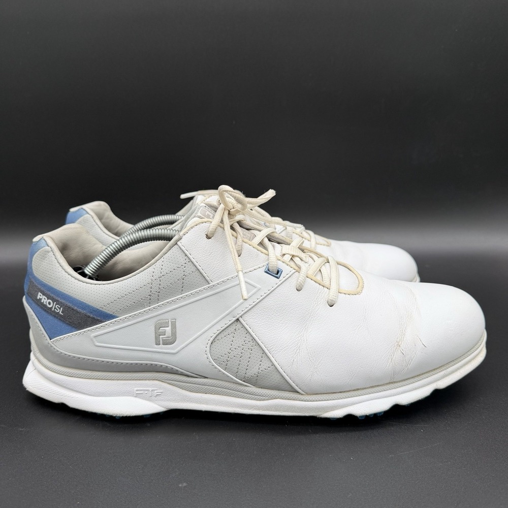 FootJoy Pro SL Men's 13 M White Blue Leather Spikeless Golf Shoes 53811